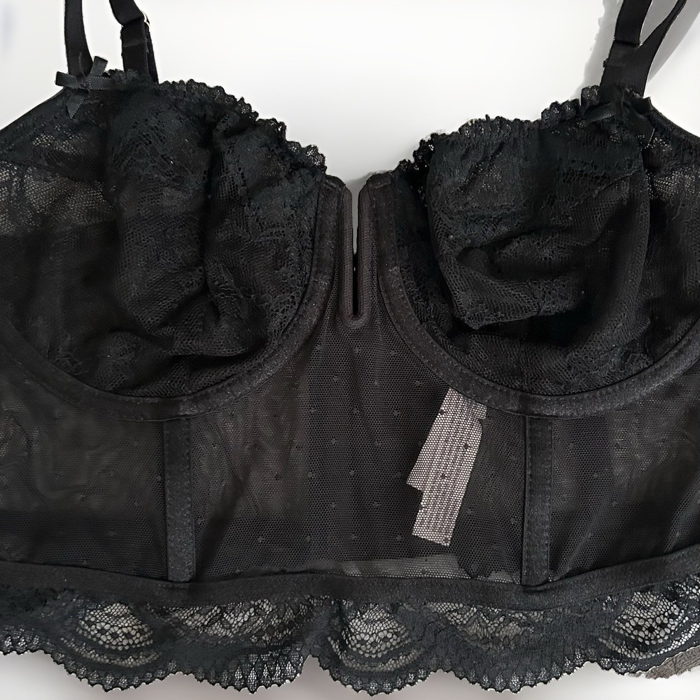 Auden Black Mesh Lace Corset Top M Sheer Grunge Goth Coquette Bustier